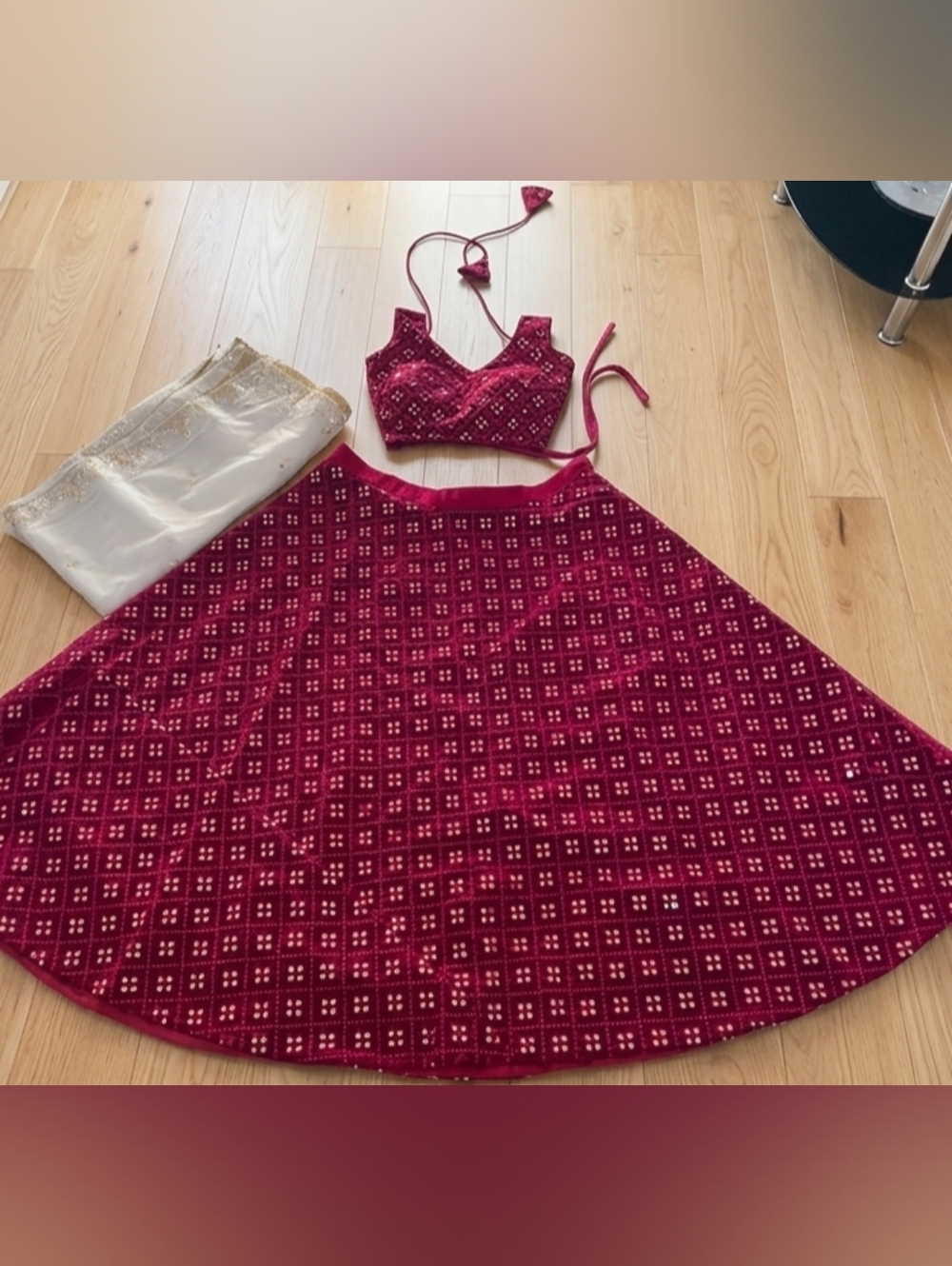 Women's Embellished Magenta Skirt with Matching Top NWOT